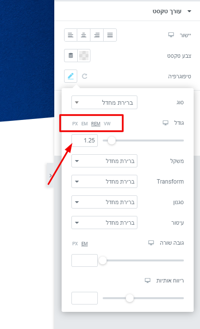 שינוי גודל פונט נגיש לREM