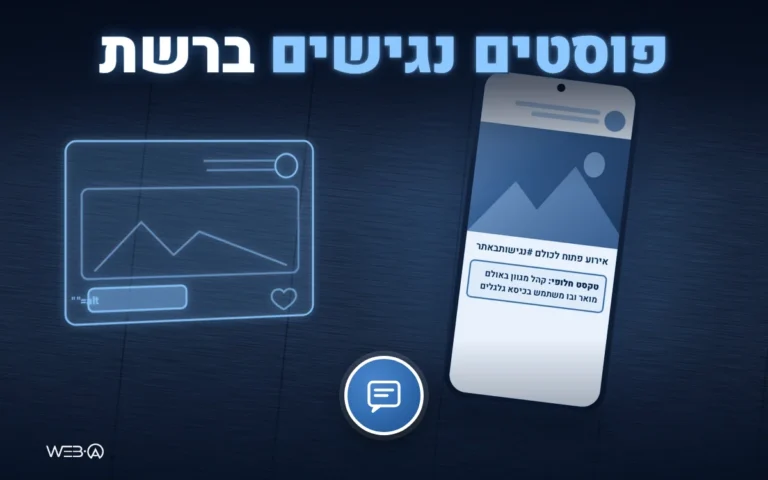 ידיים אוחזות טלפון בחושך ופוסט עם טקסט חלופי, המחשה ליצירת פוסטים נגישים ברשתות חברתיות